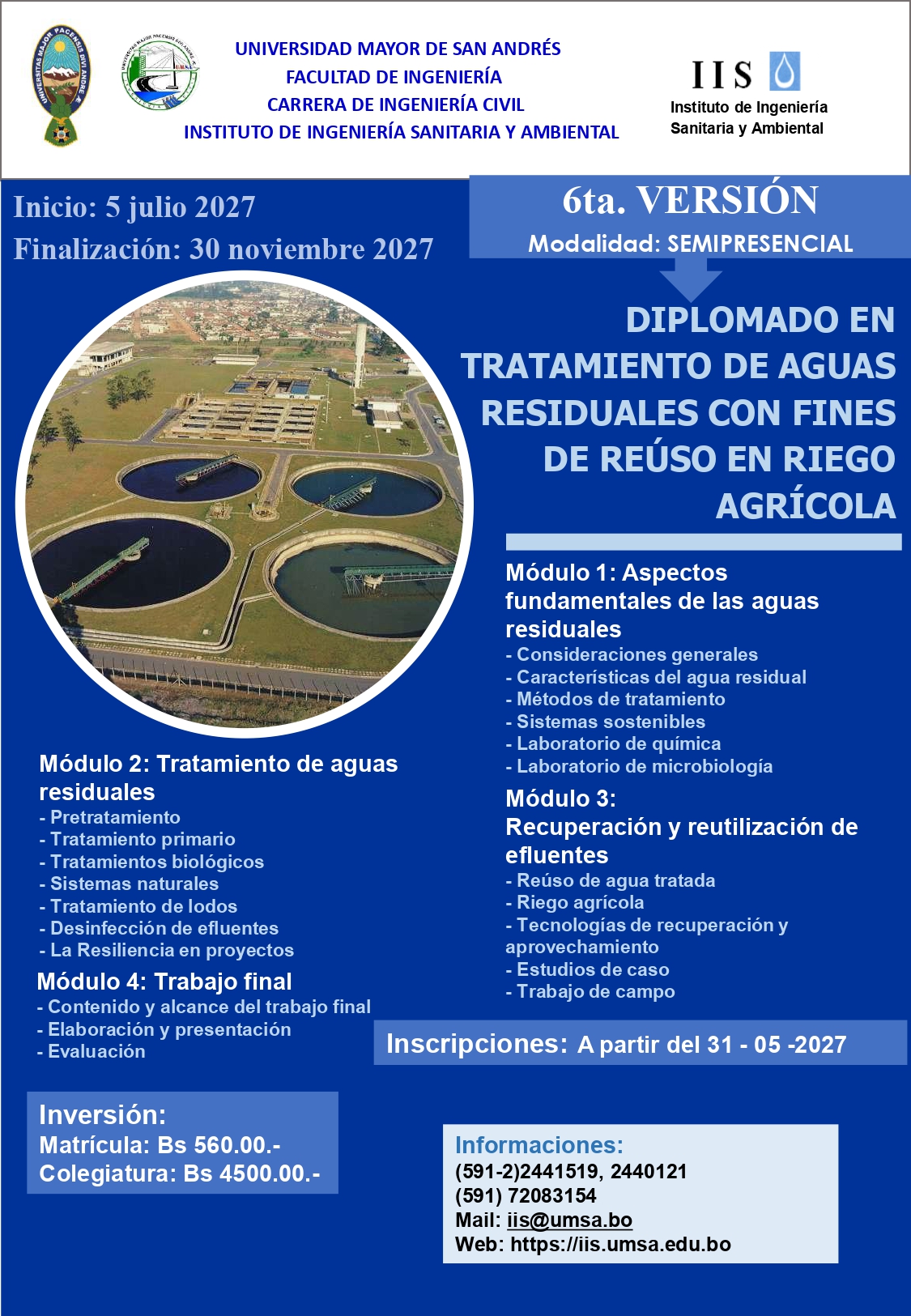 DIPLOMADO EN TRATAMIENTO DE AGUAS RESIDUALES CON FINES DE REÚSO EN RIEGO AGRÍCOLA