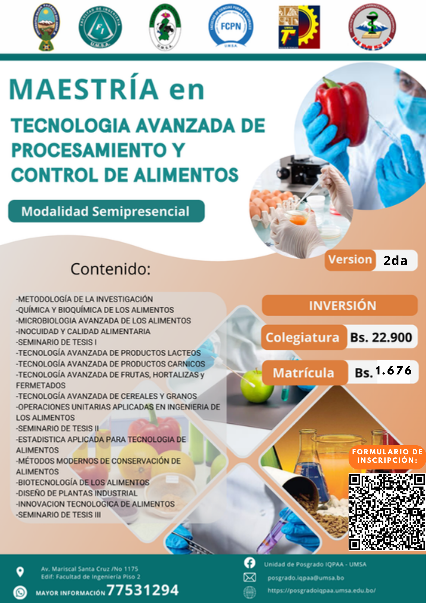 Maestría en Tecnología avanzada de procesamiento y control de alimentos. Versión I